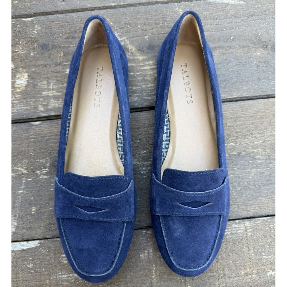 Talbots Loafers Women's SZ 8 Dark Blue Suede Comfort Old Money Preppy Shoe
